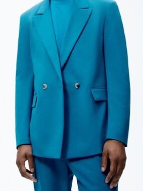 Zara Men’s Neon Blue Double Breasted Blazer